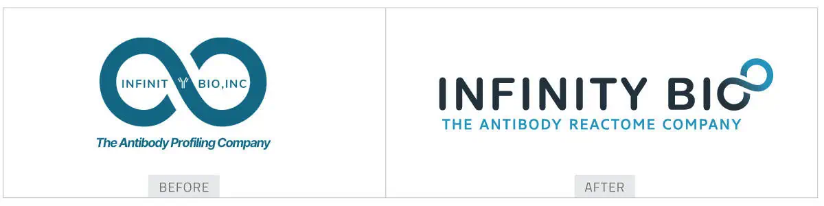 Infinity Bio logo design, before and after