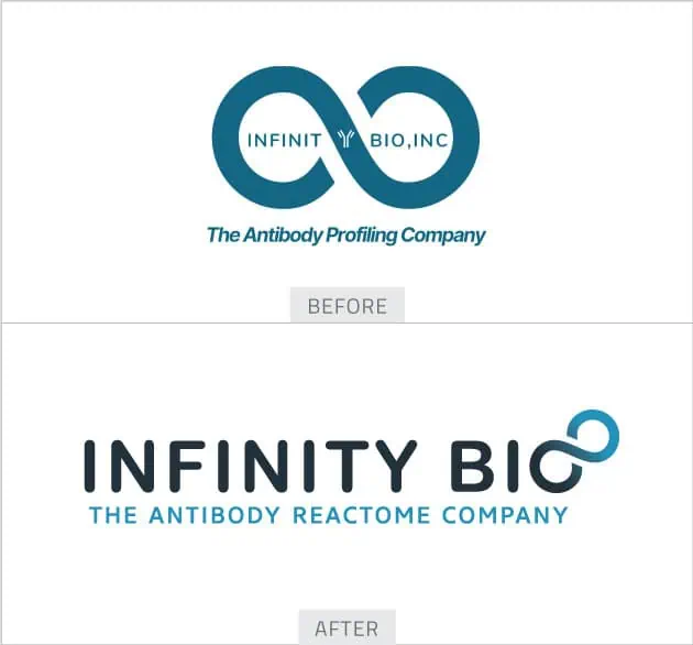 Infinity Bio logo redesign - before and after logo refresh